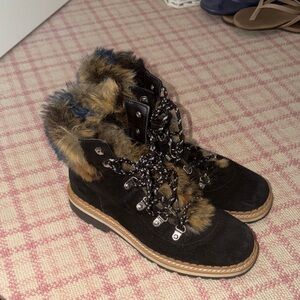 Sam Edelman Black and Brown Fur-Trimmed Boots